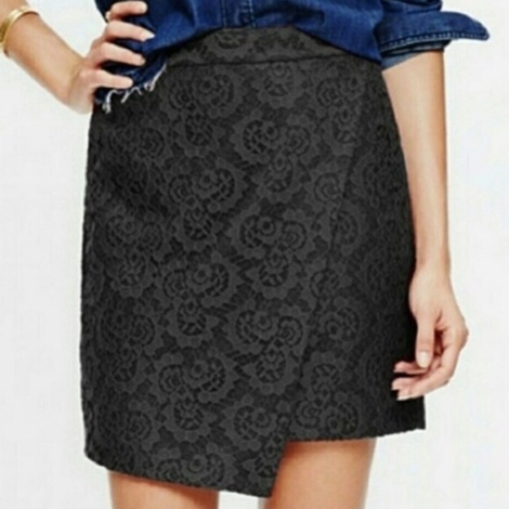 Madewell Asymmetrical Black Lace  Skirt